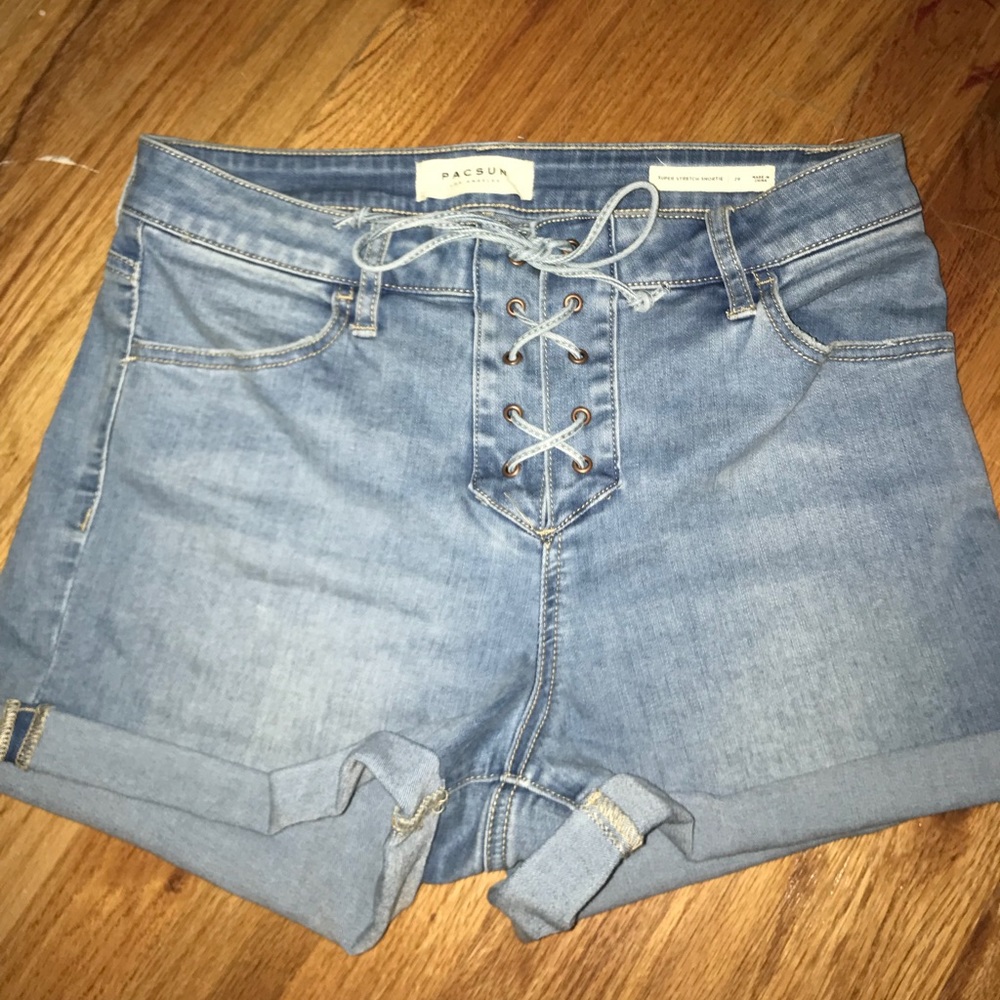 Lace up jean shorts